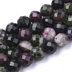 Natural Tourmaline Beads Strands, Faceted, Round, 4~4.5x4mm, Hole: 1mm, about 49pcs/strand, 7.48 inch(X-G-S345-4mm-001)