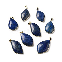 Natural Lapis Lazuli Dyed Pendants, Leaf Charms, with Rack Plating Golden Plated Brass Findings, Cadmium Free & Lead Free, 35.5~46.5x22~27x6.5~8.5mm, Hole: 5.4x4mm(G-R486-03G-B)