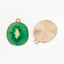 Alloy Enamel Pendants, Kiwi Fruit, Golden, Green, 26x19.5x2.5mm, Hole: 1.5mm(ENAM-TAC0001-21G)