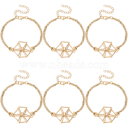 6Pcs Brass Braided Macrame Pouch Empty Stone Holder Bracelet Making, with 304 Stainless Steel Cable Chains, Real 18K Gold Plated, 7-1/8 inch(18cm)(BJEW-SC0001-73)