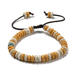 Disc Dyed Natural Lava Rock Adjustable Braided Beaded Bracelet, with PVC Findings, Goldenrod, Inner Diameter: 2-1/8~3-3/8 inch(5.3~8.5cm)(BJEW-G691-01A)