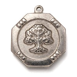304 Stainless Steel Pendants, Octagon with Tree of Life, Stainless Steel Color, 29x25x3.5mm, Hole: 1.8mm(STAS-H123-08P)