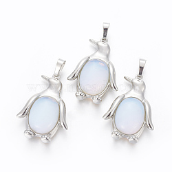 Opalite Pendants, with Brass Findings, Penguin, Platinum, 34~35x24~25x5~8mm, Hole: 8x5mm(G-L512-A26)