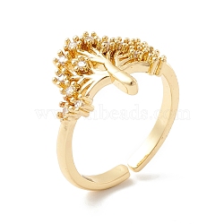 Clear Cubic Zirconia Tree of Life Cuff Ring, Wide Open Ring for Women, Cadmium Free & Lead Free, Real 18K Gold Plated, US Size 6 1/2(16.9mm)(RJEW-K235-05G)
