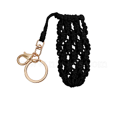 Alloy Keychain, with Woven Cotton Mini Cute Lipstick Storage Bag, Golden, Black, 7.5cm(PW-WGA54F5-03)