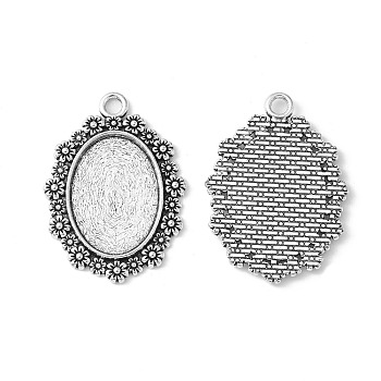 Vintage Tibetan Style Alloy Flower Pendant Cabochon Bezel Settings, Cadmium Free & Lead Free, Antique Silver, Tray: 18x25mm, 40x30x2mm, Hole: 3.5mm, about 148pcs/kg(weight include the bag)