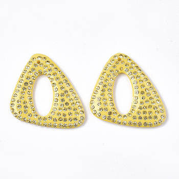 Acrylic Pendants, with Rhinestone, Triangle, Gold, Jonquil, 39.5x38.5x3.5mm, Hole: 1.5mm