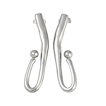 304 Stainless Steel Stud Earrings, Left and Right, Stainless Steel Color, 36.5x17mm