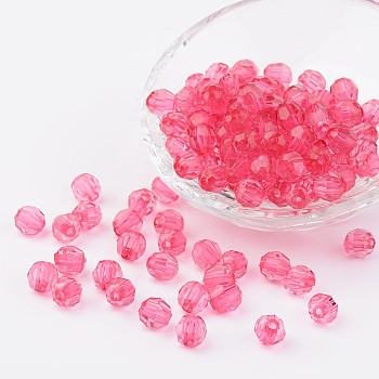 Transparent Acrylic Beads, Faceted, Round, Hot Pink, 8mm, Hole: 1.5mm