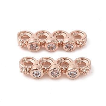 Rack Plating Brass Pave Clear Cubic Zirconia Spacer Bars, Flower Links, Long-Lasting Plated, Lead Free & Cadmium Free, Rose Gold, 4.5x13.5x2.5mm, Hole: 1.4mm