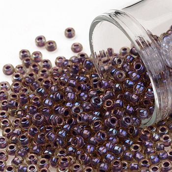 TOHO Round Seed Beads, Japanese Seed Beads, (927) Mauve Lined Light Topaz, 8/0, 3mm, Hole: 1mm, about 222pcs/10g