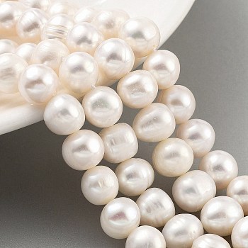 Natural Cultured Freshwater Pearl Beads Strands, Potato, PapayaWhip, 9~10mm, Hole: 0.6mm, about 19~20pcs/strand, 6.10~6.50 (15.5~16.5cm)