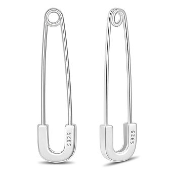 SHEGRACE Rhodium Plated 925 Sterling Silver Hoop Earrings, with 925 Stamp, Safety Pin Shape, Platinum, 30x8mm