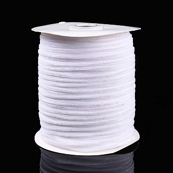 Velvet Ribbon, Single Side, for Gift Packing, Party Decoration, White, 3~4mm, about 50.00 Yards(45.72m)/Roll