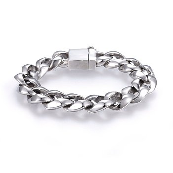 304 Stainless Steel Curb Chains Bracelets, with Clasps, Stainless Steel Color, 9 inch(23cm), 16x6mm