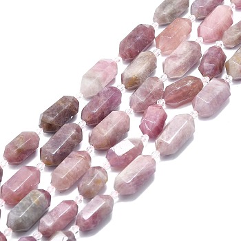 Natural Rose Quartz Beads Strands, Faceted, Double Terminated Pointed/Bullet, 25~27x13~15x12~13mm, Hole: 1.2mm, about 12~13pcs/strand, 15.35 inch(39cm)