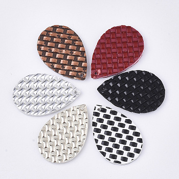 PU Leather Pendants, Imitation Woven Rattan Pattern, Teardrop, Mixed Color, 37x24.5x2.5mm, Hole: 1.2mm