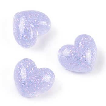 Transparent Epoxy Resin Decoden Cabochons, Glitter Heart, Lavender, 16x18x10mm