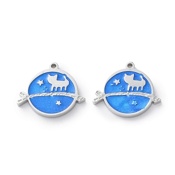 304 Stainless Steel Enamel Pendants, Planet Charm, Stainless Steel Color, 13.5x16x1.5mm, Hole: 1mm