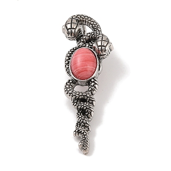 Synthetic Rhodonite Pendants, with Alloy  Findings, Antique Silver, 61.5x20x8mm, Hole: 9.5x7mm