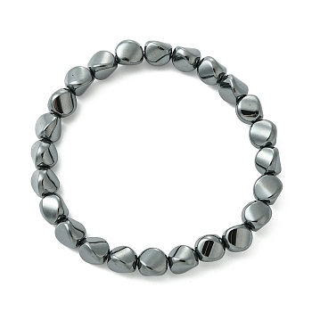 Electroplated Synthetic Non-Magnetic Hematite Twist Beaded Stretch Bracelets for Women Men, Inner Diameter: 2-1/8 inch(5.4cm)