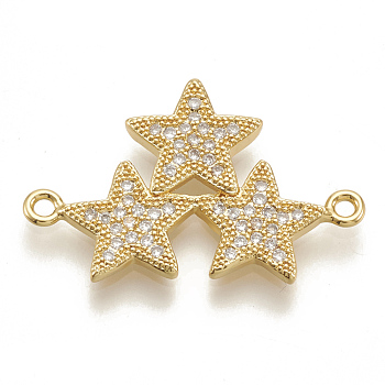 Brass Micro Pave Cubic Zirconia Links, Star, Clear, Golden, 15.5x24.5x2mm, Hole: 1.2mm