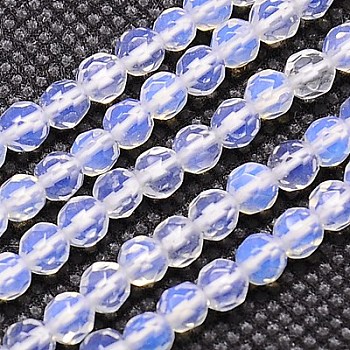Opalite Beads Strands, Faceted, Round, Clear, 4mm, Hole: 1mm, about 90pcs/strand, 15.35 inch
