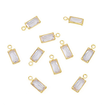 10Pcs Brass Pave Cubic Zirconia Rectangle Charms, Nickel Free, Real 18K Gold Plated, 9x3.5x2mm, Hole: 1.2mm