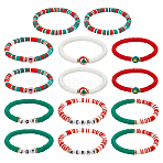 14Pcs 2 Sets Christmas Theme Polymer Clay Heishi Beaded Stretch Bracelets, Alloy Enamel Link Bracelets Set for Men Women, Mixed Color, Inner Diameter: 2-1/8~2-1/4 inch(5.4~5.65cm), 7pcs/set(BJEW-ME0001-17B)