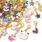 50Pcs Alloy Enamel Pendant Decorations, with Alloy Lobster Claw Clasps, Golden, Mixed Color, 26~43mm(HJEW-YW00386)