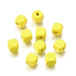 Spray Painted Wooden Beads, Square, Yellow, 8x8x8mm, Hole: 2.5~3mm(WOOD-P021-01B-27)