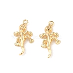 Brass Pendants, Cadmium Free & Nickel Free & Lead Free, Gecko, Real 18K Gold Plated, 17x8.5x2.5mm, Hole: 1mm(KK-Q816-32G)