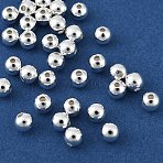 Brass Beads, Lead Free & Cadmium Free & Nickel Free, Round, Silver, 4.5x4mm, Hole: 1mm(KK-H258-05B-S)
