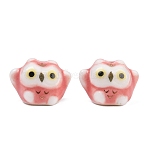 Cute Hand Painted Mini Owl Porcelain Beads, Ceramic Animal Beads, Pink, 11.5~12x17x13~13.5mm, Hole: 2.5~2.7mm(PORC-F014-01F)