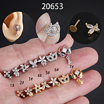 Stainless Steel Micro Pave Clear Cubic Zirconia Internally Threaded Labrets, Flower, Golden, 8mm, Pin: 1.2mm(WGBE4CC-02)