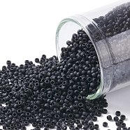 TOHO Round Seed Beads, Japanese Seed Beads, (49F) Opaque Frost Jet, 15/0, 1.5mm, Hole: 0.7mm, about 3000pcs/10g(X-SEED-TR15-0049F)