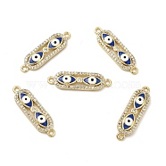 Brass Micro Pave Clear Cubic Zirconia Connector Charms with Enamel, Oval Links with Evil Eye, Real 18K Gold Plated, Royal Blue, 24.5x7x2.8mm, Hole: 1.4mm(KK-E068-VB398-1)