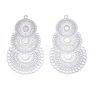304 Stainless Steel Filigree Pendants, Etched Metal Embellishments, Kaleidoscope Pattern, Stainless Steel Color, 40x24.5x0.3mm, Hole: 1.2mm(X-STAS-R102-10P)