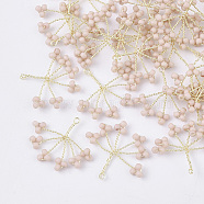 Glass Seed Beads Wire Wrapped Pendants, with Golden Plated Brass Wires, Tree, Misty Rose, 15~16x18~21x2~3mm, Hole: 1.2mm(FIND-S321-06H)