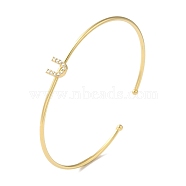 Rack Plating Brass Micro Pave Clear Cubic Zirconia Letter Open Cuff Bangles, Torque Bangles for Women, Real 18K Gold Plated, Lead Free & Cadmium Free, Letter U, Inner Diameter: 1-7/8x2-1/4 inch(4.8x5.8cm)(BJEW-A018-01G-U)