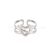 304 Stainless Steel Heart Wrap Open Cuff Ring for Women, Stainless Steel Color, US Size 7 1/4(17.5mm)(RJEW-S405-209P)