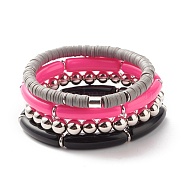 Synthetic Hematite & Polymer Clay Heishi Beads Stretch Bracelets Set, Chunky Curved Tube Beads Stackable Bracelets for Women, Mixed Color, Inner Diameter: 2-1/8~2-3/8 inch(5.4~6cm), 4pcs/set(BJEW-JB07446)