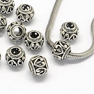 Alloy European Beads, Large Hole Beads, Rondelle, Hollow, Antique Silver, 11x9mm, Hole: 4.5mm(PALLOY-S079-017AS)