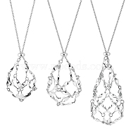3Pcs 3 Style Brass Macrame Pouch Empty Stone Holder for Pendant Necklaces Making, with 304 Stainless Steel Cable Chains, Platinum, 20.47 inch(52cm), 1Pc/style(NJEW-AB00027)