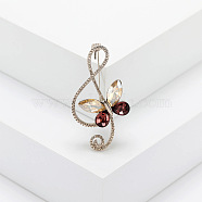 Alloy Rhinestone Safety Pin Brooch, Musical Note with Butterfly, Light Colorado Topaz, 44x23mm(PW23101831228)