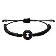 Natural Tiger Eye Donut Braided Bead Bracelet, Adjustable Gemstone Bracelet for Women, Black, Inner Diameter: 2~3-3/8 inch(5~8.6cm)(BJEW-SW00047-09)