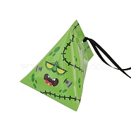Halloween Cartoon Cardboard Candy Boxes, with Silk Ribbon, Triangle Snake Gift Box, for Halloween Party Supplies, Green Yellow, 9.4x8.4x8cm(CON-G017-01A)