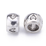 Tibetan Style Alloy European Beads, Large Hole Beads, Cadmium Free & Lead Free, Column with Heart, Antique Silver, 8.5x5.5mm, Hole: 4.5mm, about 910pcs/1000g(TIBE-S319-135AS-RS)
