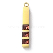 304 Stainless Steel Pendants, With Cubic Zirconia, Golden, Stick, Purple, 42.5x6x6mm, Hole: 3mm(STAS-S152-03C)