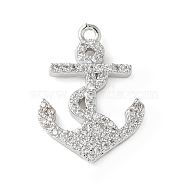 Brass Micro Pave Cubic Zirconia Pendants, Anchor Charms, Cadmium Free & Lead Free, Long-Lasting Plated, Rack Plating, Platinum, Clear, 21x15.5x2.5mm, Hole: 1.4mm(KK-C086-13P-02)